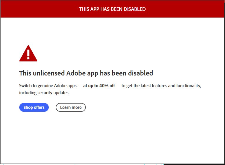حل مشکل This non-genuine Adobe app has been disabled